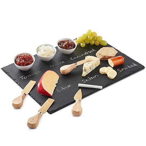 VonShef 9 Piece Slate Cheese Board Server Plate Tray and Dipping Set