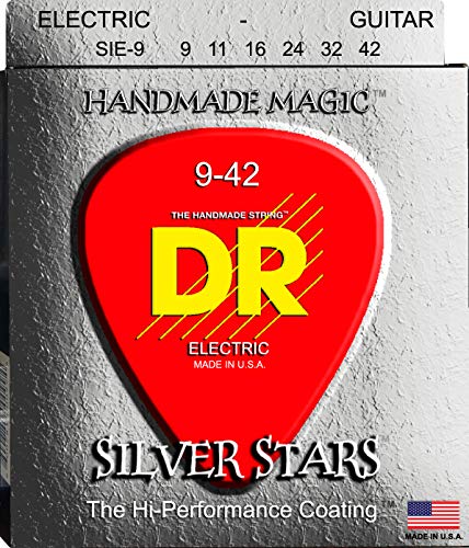 DR Strings SILVER STARS 9-42 Jeu de Cordes pour Guitare Electrique - Les Beatles, Paul McCartney, John Lennon, RIngo Starr, George Harrison DR Strings SILVER STARS 9-42 Jeu de Cordes pour Guitare Electrique