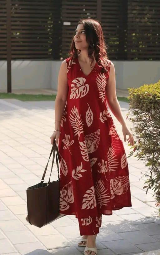 Image of Women Printed Rayon Sleeveless Kurta Palazzo Set Ethnic Traditional Outfit Straight Kurta with Flared Comfortable Daily Use