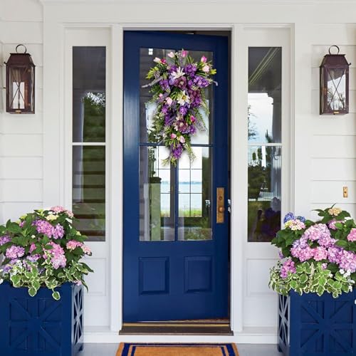 Couronne de larme décorative florale swag violette pour porte de fête - 6