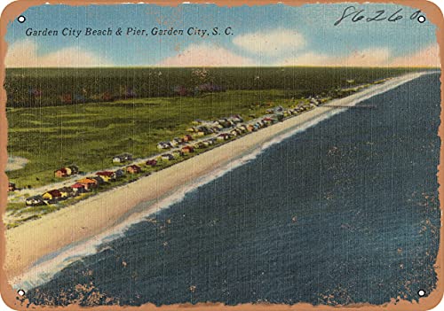Wall-Color 10 x 14 Metal Sign - South Carolina Postcard - Aerial View of Pawley's Island, S. C. - Vintage Rusty Look Wall-Color 10 x 14 Metal Sign - South Carolina Postcard - Aerial View of Pawley's Island, S. C. - Vintage Rusty Look