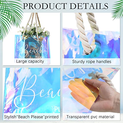 Image of Sweetude Clear Beach Tote Bag Transparent Plastic PVC Women's Large Tote Waterproof Stadium Bags for Girl Summer Pool Party(Holographic)