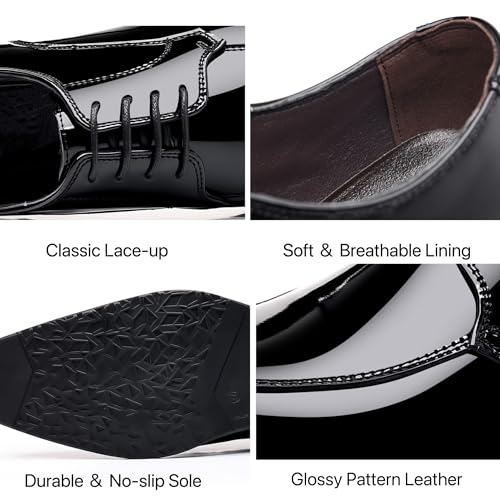 Image of Men's Tuxedo Dress Shoes Pattern Leather Formal Oxfords Classic Lace Up Derby Shoes Wedding Business Slip On Shoe