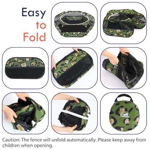Image of Pawaboo Small Animal Playpen with Zippered Cover, Leopard Print