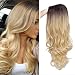 Musfree Ombre Blonde Synthetic Wigs Hair Natural Long Body Wave 200% Density Heat Resistant Fiber Cosplay Wigs for Women (1B/Blonde)