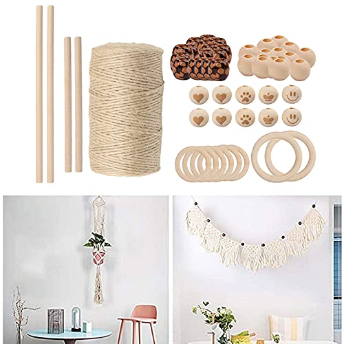 Kit macramé NK803 hilo algodón 3mm con perlas y anillos de madera para joyería artesanal 5