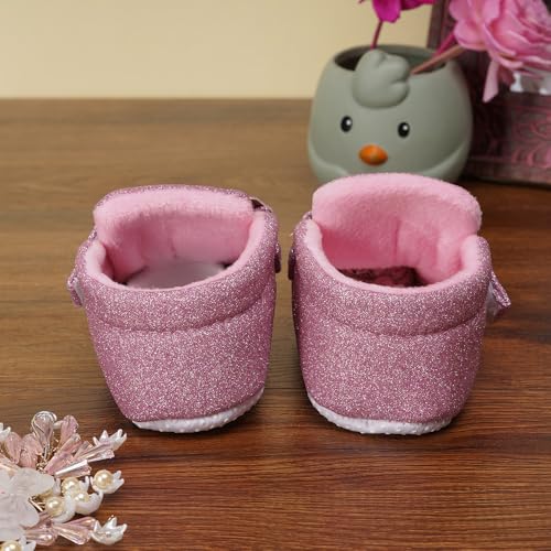 Image of Neska Moda 6 To 12 Months Baby Girls Cotton Hook & Loop Bow Booties -BT1766