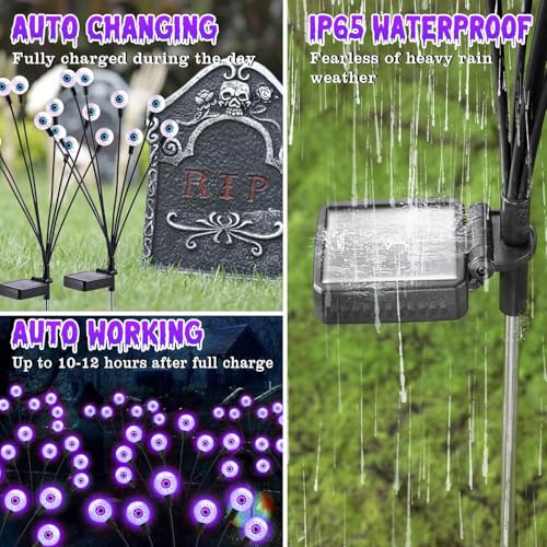 Image of ASMAD Halloween Decorations Outdoor Solar Scary Eyeball Lights, 10Pack 80LEDs Purple Eyeball Swaying Firefly Light, Waterproof Halloween Path Lights for Garden /Yard /Patio /Party Decor