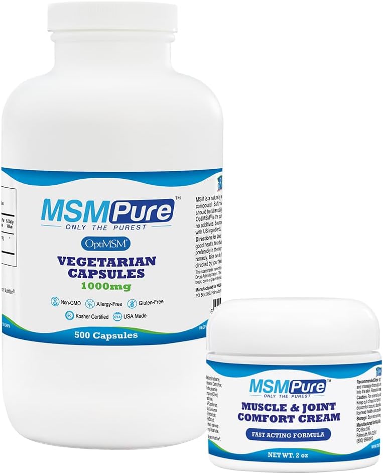 KALA HEALTH MSMPure MSM Capsules 500 Count and MSM Cream 2 oz Bundle