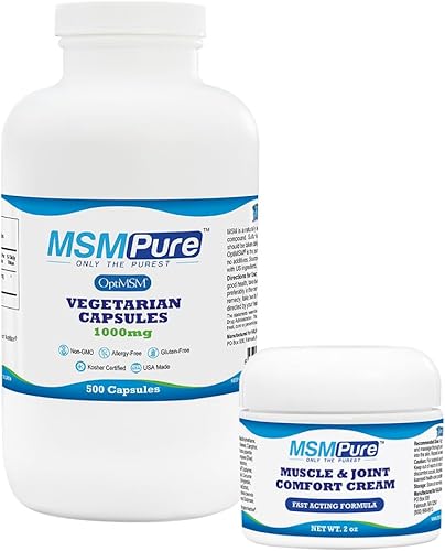 KALA HEALTH MSMPure MSM Cápsulas 500 unidades y MSM Cream paquete de 2 onzas