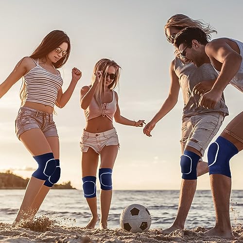 Image of Lenwen 12 Pairs Volleyball Knee Pads for Dancers Soft Breathable Knee Braces for Men Women Football Soccer Yoga Skating Wrestling Running Cycling(Medium,Blue, White)