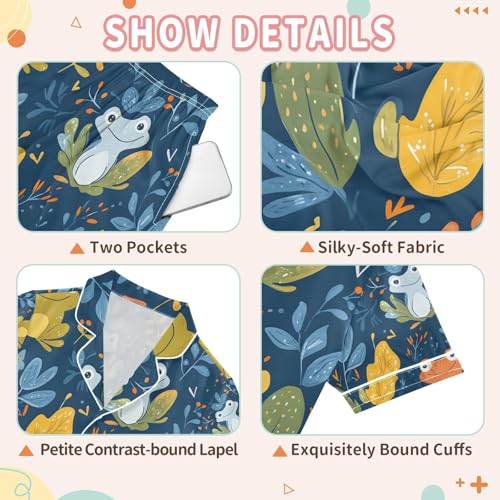 senya Frog in The Pond Satin Summer Pajama Sets Silk Short Sleeve Button Down Sleepwear3