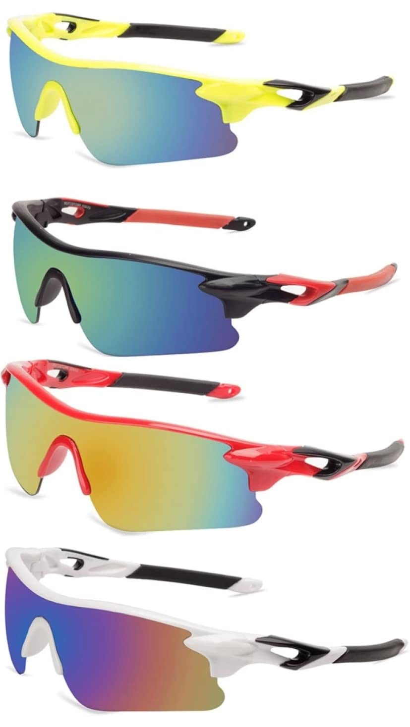 Men's Combo of 4 UV Protected Sports Sunglasses for Women Men Multicolored Outdoor Sports Cricket, Cycling, Riding, Running, Baseball, Fishing Glasses Goggleyell-brd-rd-wit