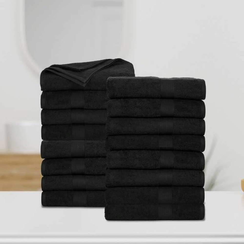 Black Color 16 Piece Soft Highly Absorbent Cotton Bath Towels 16 in L X 20 in W X