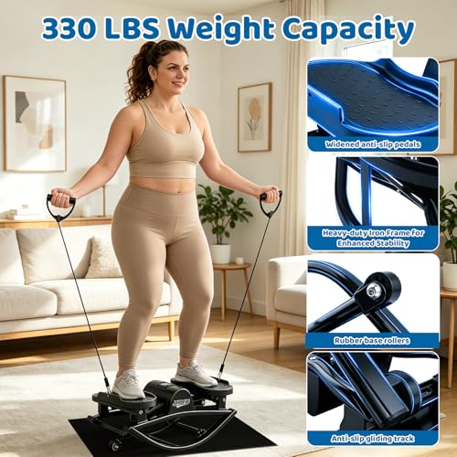 Image of U-Rock Mini Stepper with Upgraded Anti-Slip Mat, Resistance Bands & 3D Swing Motion - Quiet Compact Stair Stepper with Digital Monitor, Full-Body Workout Fitness Equipment for Home & Office