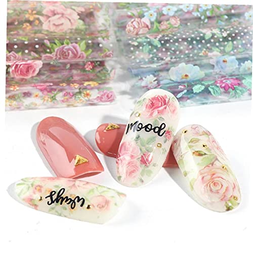 PiniceCore 10 Stücke Nail Artfolien Transfer Schieber Gemischte Designs Rose Aufkleber Nagelfolie Uv Gel Klebende Wraps Zubehör Zufällig Stil – Bild 4