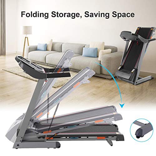Caroma Folding Treadmill for Home with Incline, 3.0 HP Electric Treadmill 300 lb Capacity, 9 MPH Running Machine with Shock Absorber, Bluetooth Speaker