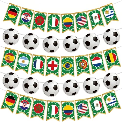 Soccer Party Decorations Banner Set International World Flags Garland with Soccer Ball Decor Football Theme Supplies for Game Day Sports Event Party Home Wall Decor 94.5 Inch