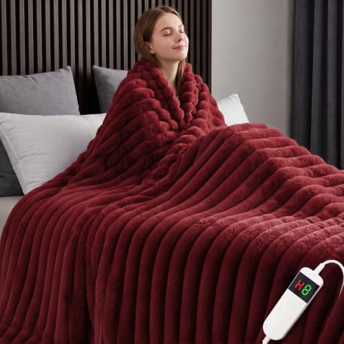 Image of Heated Blanket Electric Throw 50″x60 ″Inch - Thick Striped Flannel Electric Blanket,10 Heating Levels, 1-12 Hours Auto Off, Fast Heating Heating Blanket with Overheat Protection.