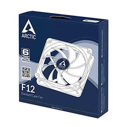 ARCTIC F12 - 120 mm Ventola, Basso Livello Rumore, Custodia Standard, CPU per PC, Cuscinetto Fluido Dinamico, Ventilazione 1350 RPM, 0,3 Sone - Nero/Bianco