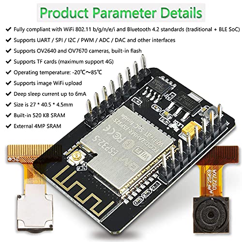 Image of 2PCS ESP32-CAM-MB, Aideepen ESP32-CAM W BT Board ESP32-CAM-MB Micro USB to Serial Port CH-340G with OV2640 2MP Camera Module Dual Mode