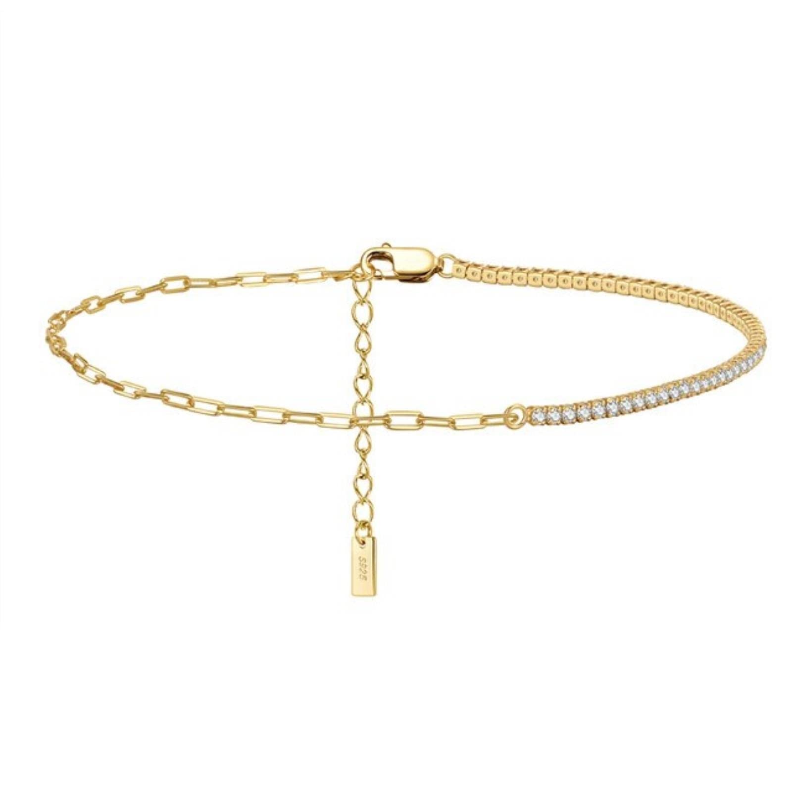 Pulsera de pie, Cadenas for el Tobillo, Cadenas de Clip de Oro, Tobilleras de Tenis for Mujer, Plata 925, Moda de Verano, joyería de Cadena de pie de Zirconia cúbica