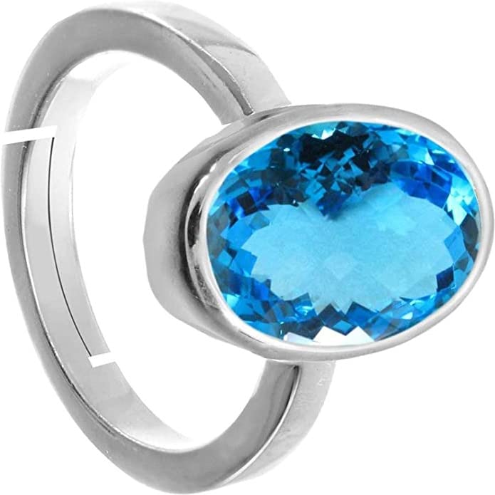 Bague plaquée argent et topaze bleue 5,50 carats taille S pour homme et femme - 2