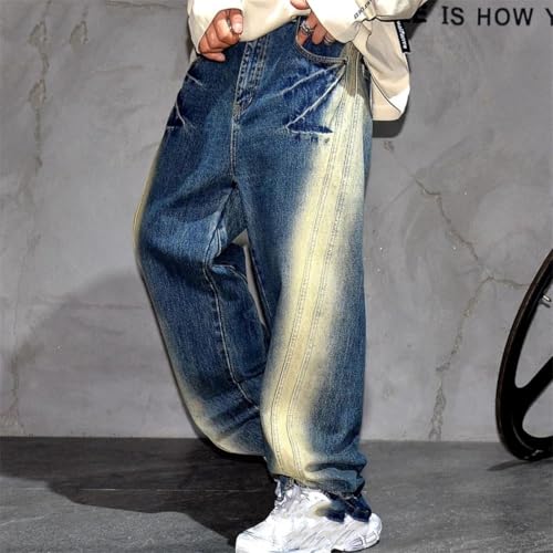 Men’S Streetwear Cargo Skateboard Straight Leg Denim Pants Slim Fit Full Length Button Fly Midweight Light Wash Jeans2