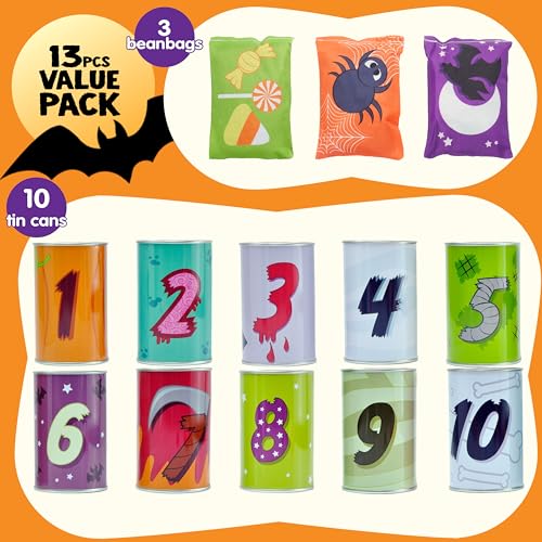 Image of JOYIN 13 Pcs Halloween Carnival Can Bean Bag Toss Games for Kids & Adults Trick or Treat Decoration, Home Decor Party Favors Supplies, Homeschooling Backyard Game