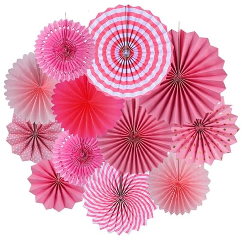 Papier-Fächer Wanddekoration Set, Rosa und Weiß, Gestreift und Gepunktet, Party Dekoration