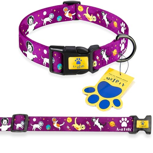 Image of A+a Pets' Animal Galaxy' Collar for Dogs & Cats | Waterproof Adjustable for All Breeds (Purple, L)