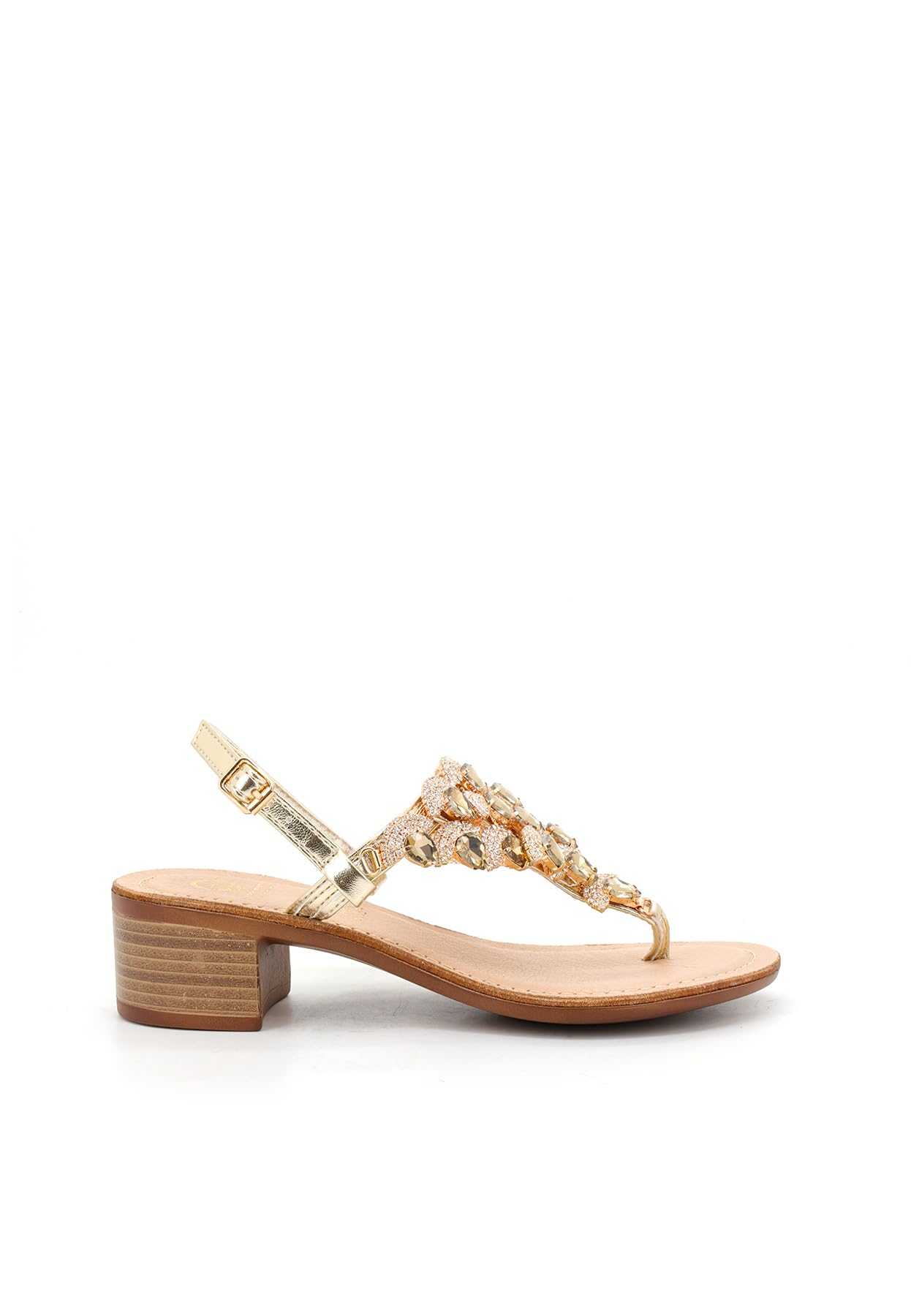 QUEEN HELENA Sandali Gioiello Infradito con Tacco Basso con Strass Eleganti Donna Y6024 (Oro, Sistema Taglie Calzature EU, Adulto, Donna, Numero, Media, 36)