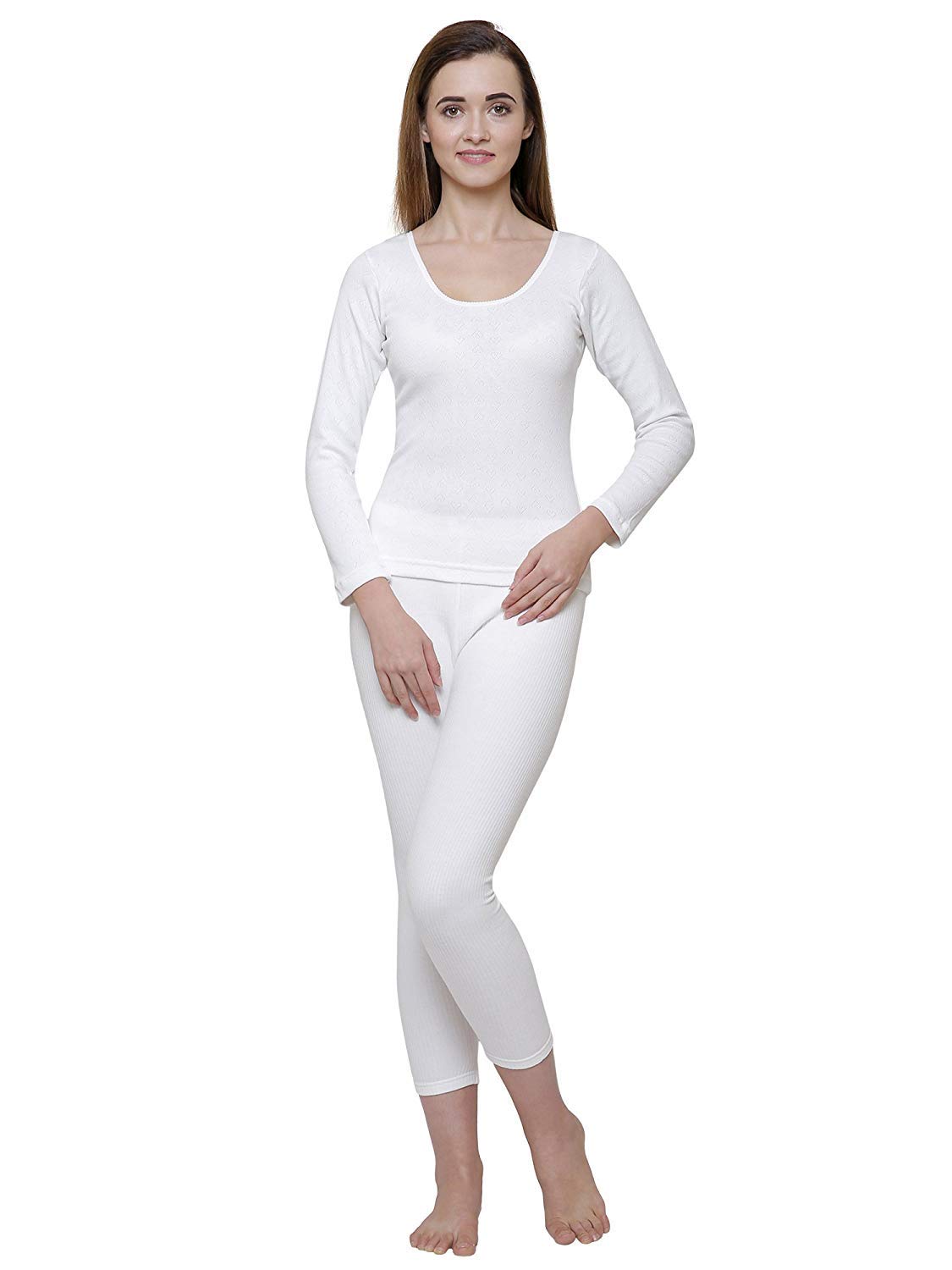 Gold Women White Round Neck Full Sleeves Upper/Top and Lower/Trouser/Bottom Thermal Set - Pack of 1-image-24