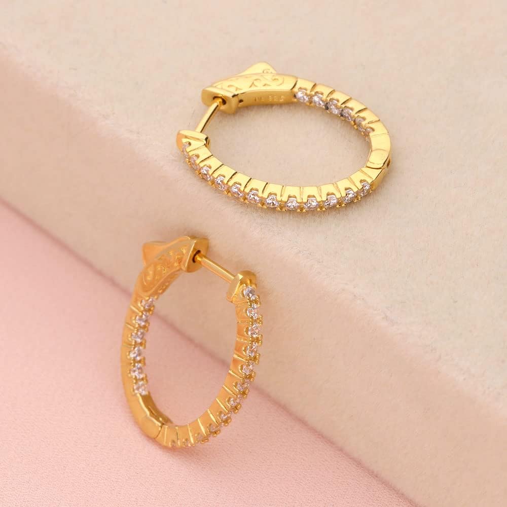 BERRICLE Sterling Silver Rose/Yellow Gold Flashed CZ Small/Large Statement Hoop Earrings for Women, Minimalist Simulated Diamond Cubic Zirconia Huggie Earrings - Trendy Inside-Out Designs - Image 6