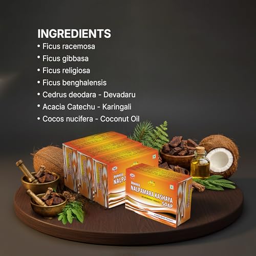 Image of Vennila Nalpamara Kashaya Ayurvedic Handmade Bath Soap with Nalpamara Herbs, Sandalwood, Coconut Oil and Natural Herbal Extracts for Daily Face and Body Cleansing (Pack of 3)