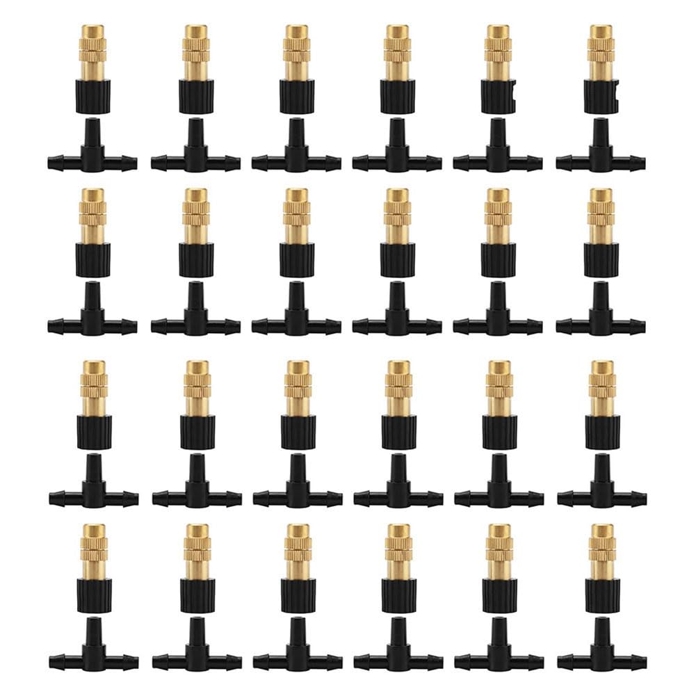 SXITHGKDW Adjustable Copper Atomizing Nozzles,Brass Spray Nozzle,Low Pressure atomizing Sprayer, Spray Nozzle for Outdoor Cooling Spray System 50pcs Brass Nozzle + 4/7 tee
