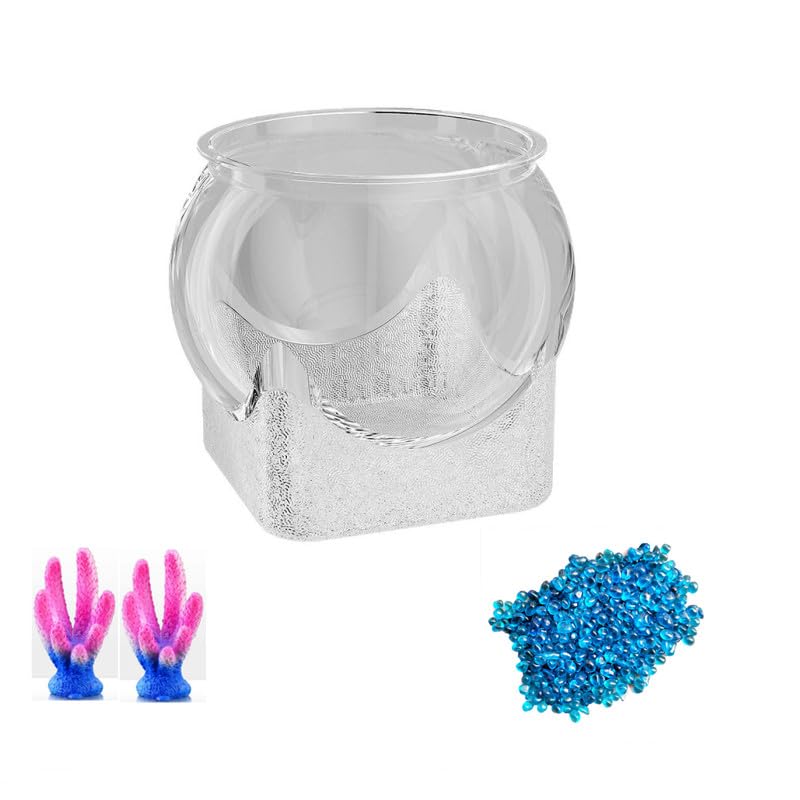 Runde Fischschale, Kugelaquarium Bruchsicherer,Rundes Aquarium, Fischtank für Aquarien, kleine Aquarien, Kunststoff Fischschale+2X Koralle und 0,5kg Sandstein