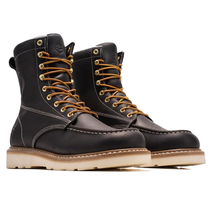 SUREWAY Men's 8 Inch Moc Toe Work Boots | Full Grain Leather,Goodyearwelt,Comfort Insole,…