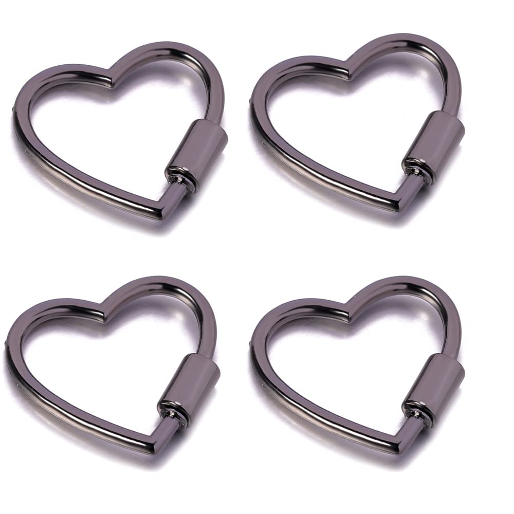 4X Heart Shape Screw Carabiner Keychain, Multi-Function Small Cute Locking Carabiner Clip Ring for Keys Camping Hiking Fishing Traveling Dog Novelty Carabiners