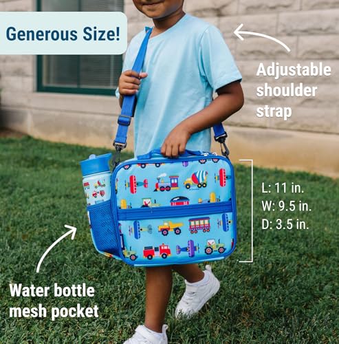 Image of Wildkin Kids ECO rPET Insulated Lunch Box - Keeps Food Hot or Cold, Easy-Clean Lining, Mesh Pockets & BPA-Free - Boys & Girls, Ideal for School, Travel & Daycare - Trains, Planes & Trucks