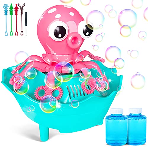 Bubble Machine Automatic Bubble Blower, Bubble Toys Gifts for Kids Toddlers, Auto Bubble Maker 1000+ Bubbles/min with 2 Bubble Solutions & 4 Bubble Wands for Outdoor Indoor Parties Birthday Wedding