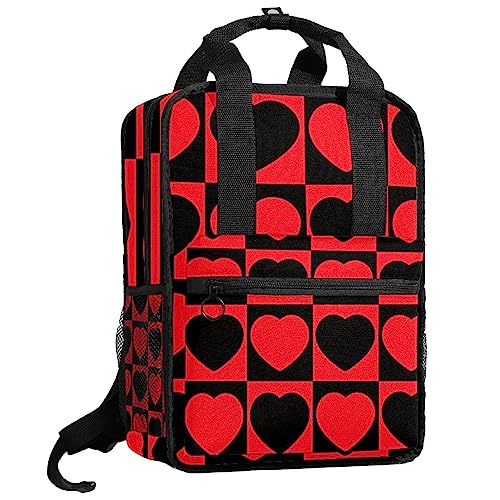 Sac à dos pour garçons rouge et noir à motif cœur 35.5 cm