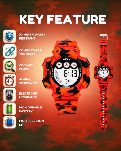 Image of SPIKY Round Digital Sports Watch for Kids | Military, Camouflage Design | Multifunctional & Luminous Display | 30M Water Resistant | Best Birthday Gift Wrist Watches for Boys & Girls | Age 2-12 Years