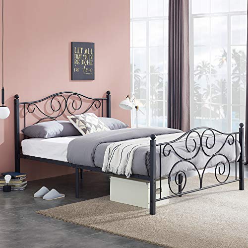Vecelo Metal Bed Frame With Headboard And Footboard, Iron Mattress Foundation No Box Spring Needed, Heavy Duty/Easy Set Up, Full, Black #TOP3