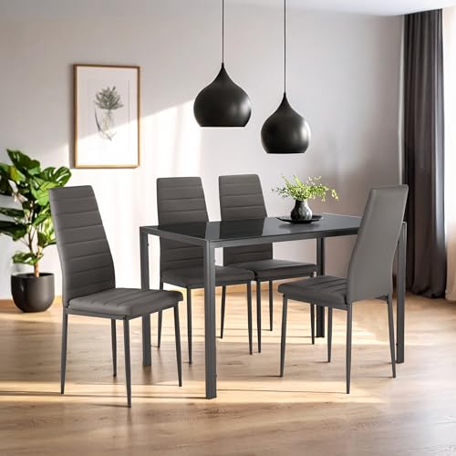 Lista de Comedor Sams más recomendados. 43 Kingshouse | Set De Comedor 4 Sillas Y Mesa De Vidrio – Lexus – Estructura De Metal – 4 Personas – Diseño Moderno – Gris