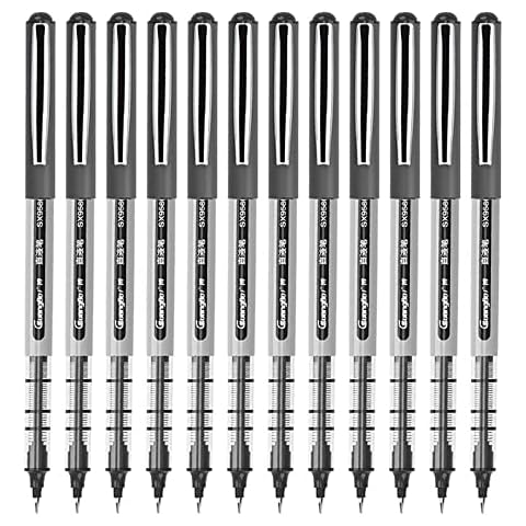 RollerBall Pens 12 Pack Black Fine Point Roller Ball Pens, 0.5mm Liquid Ink Pens for Writing Journaling Taking School & Office Accessories for Students Adults Cover