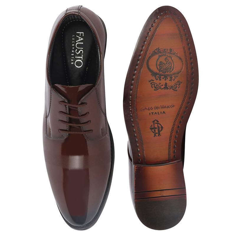 Image of FAUSTO Men's Patent Leather Party Formal Textured Strip Lace Up Shoes