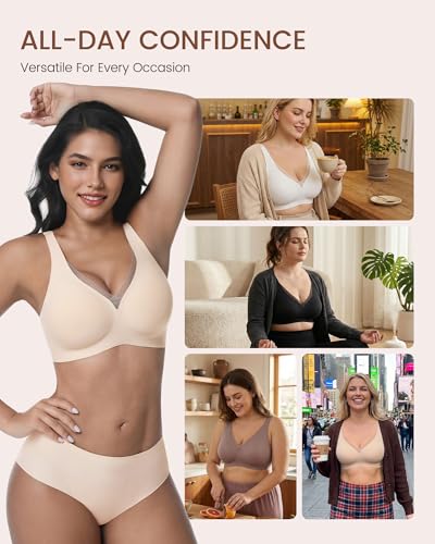 Image of Vinfact Deep V Mesh Bras for Women No Underwire Buttery Soft Wireless Bras Lightly Support Seamless Bralettes