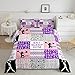 Cheerleading Comforter Set, Cheerleader Loves Bedding Set Twin Size For Kids Girls Teens Adult Bedroom, Geometric Checkered Quilted Duvet Starry Sky Down Comforter With 1 Pillow Case, Purple Pink