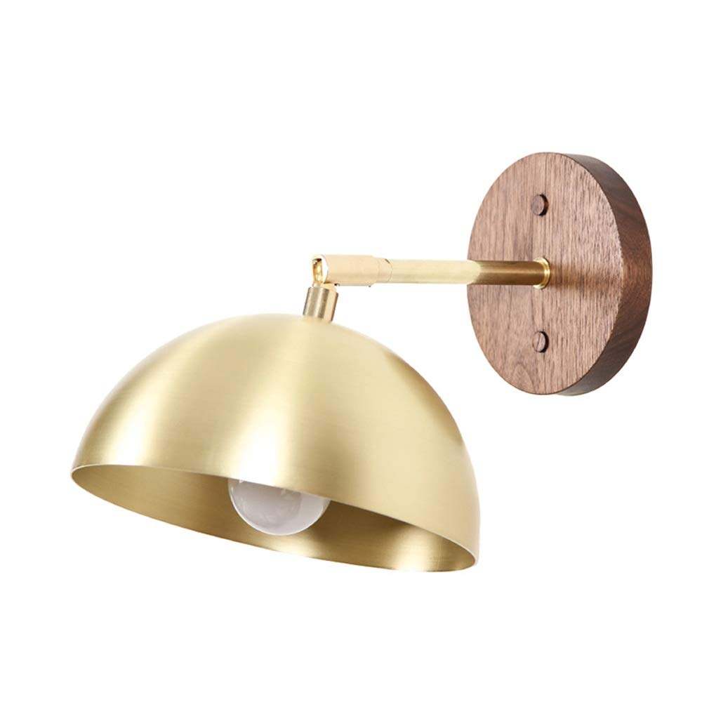 NHPJFDC Wall Mounted Light Villa Brass Lampshade Lamp Walnut Retro Nostalgic Bedroom Bedside High Grade Pure Copper Sconce Aisle Corridor T-155